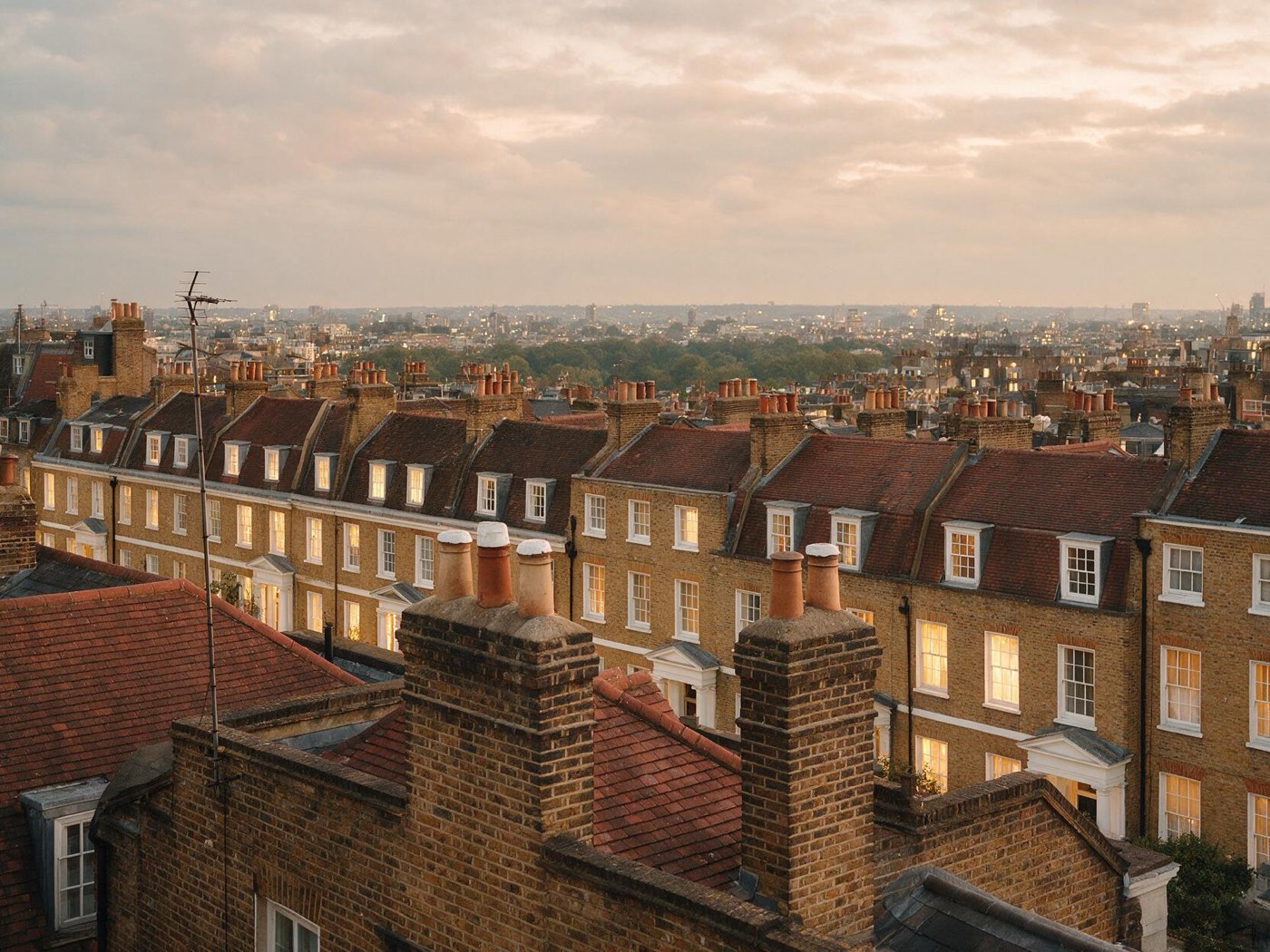North London rooftops at golden hour