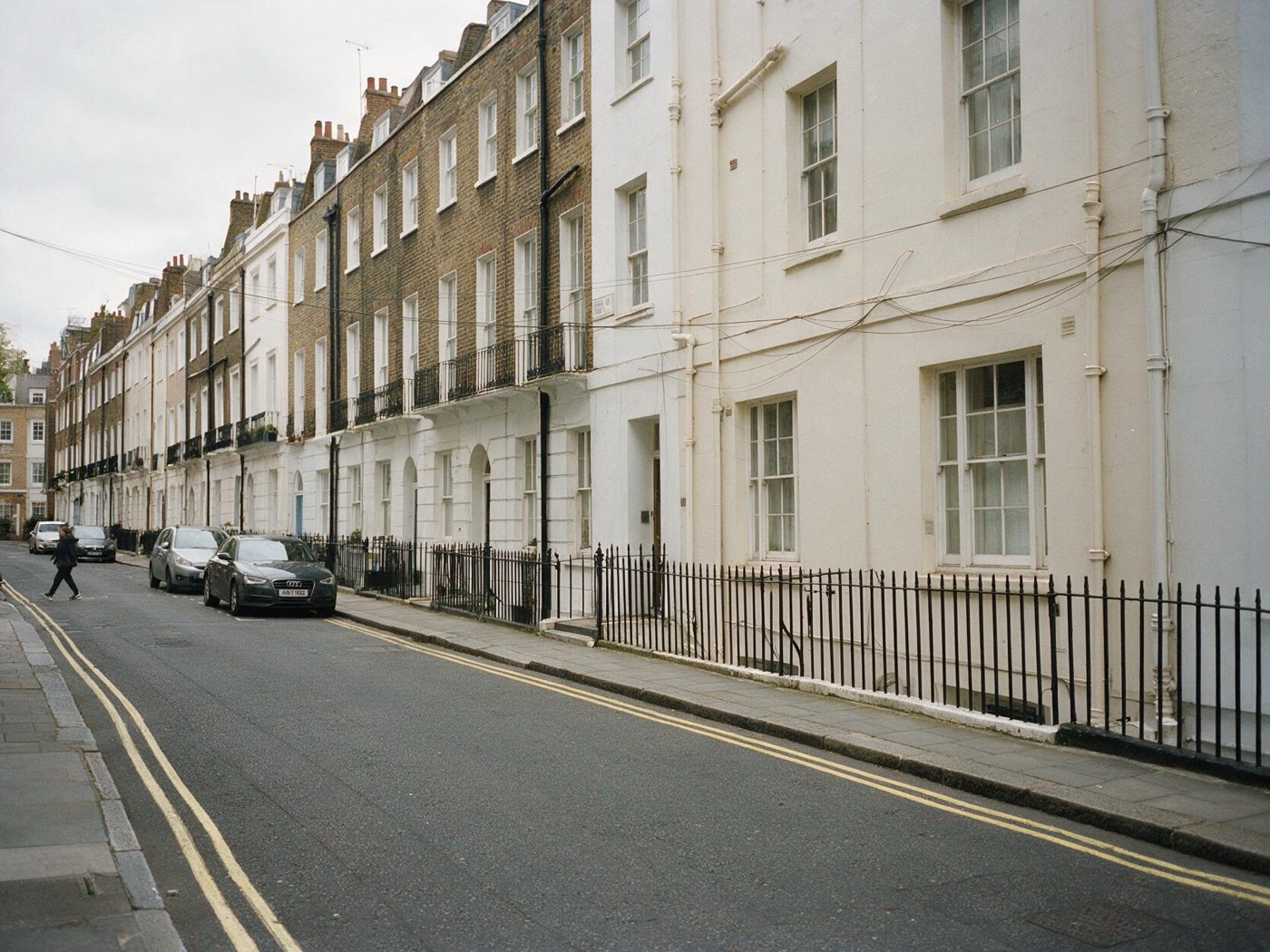 Georgian townhouses in Mayfair at dusk