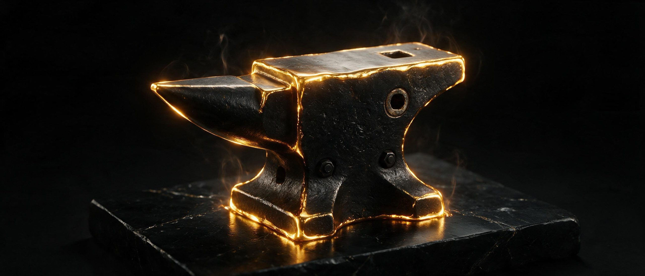 The Demirci Capital anvil — black iron with gold edges