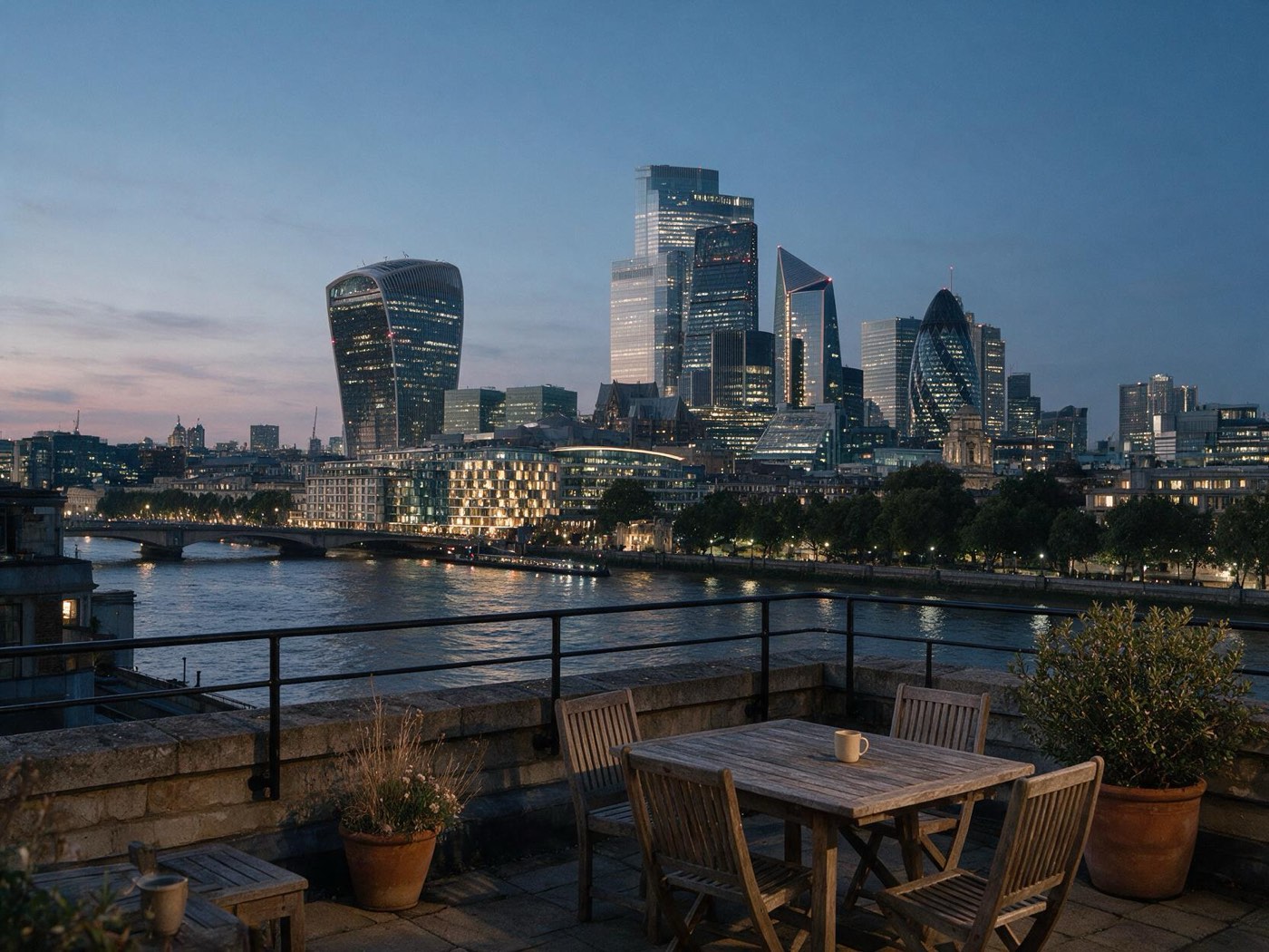 London financial district glowing gold at night